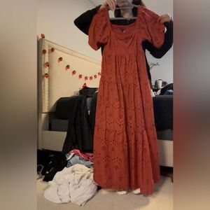 Elegant Red Eyelet Dress